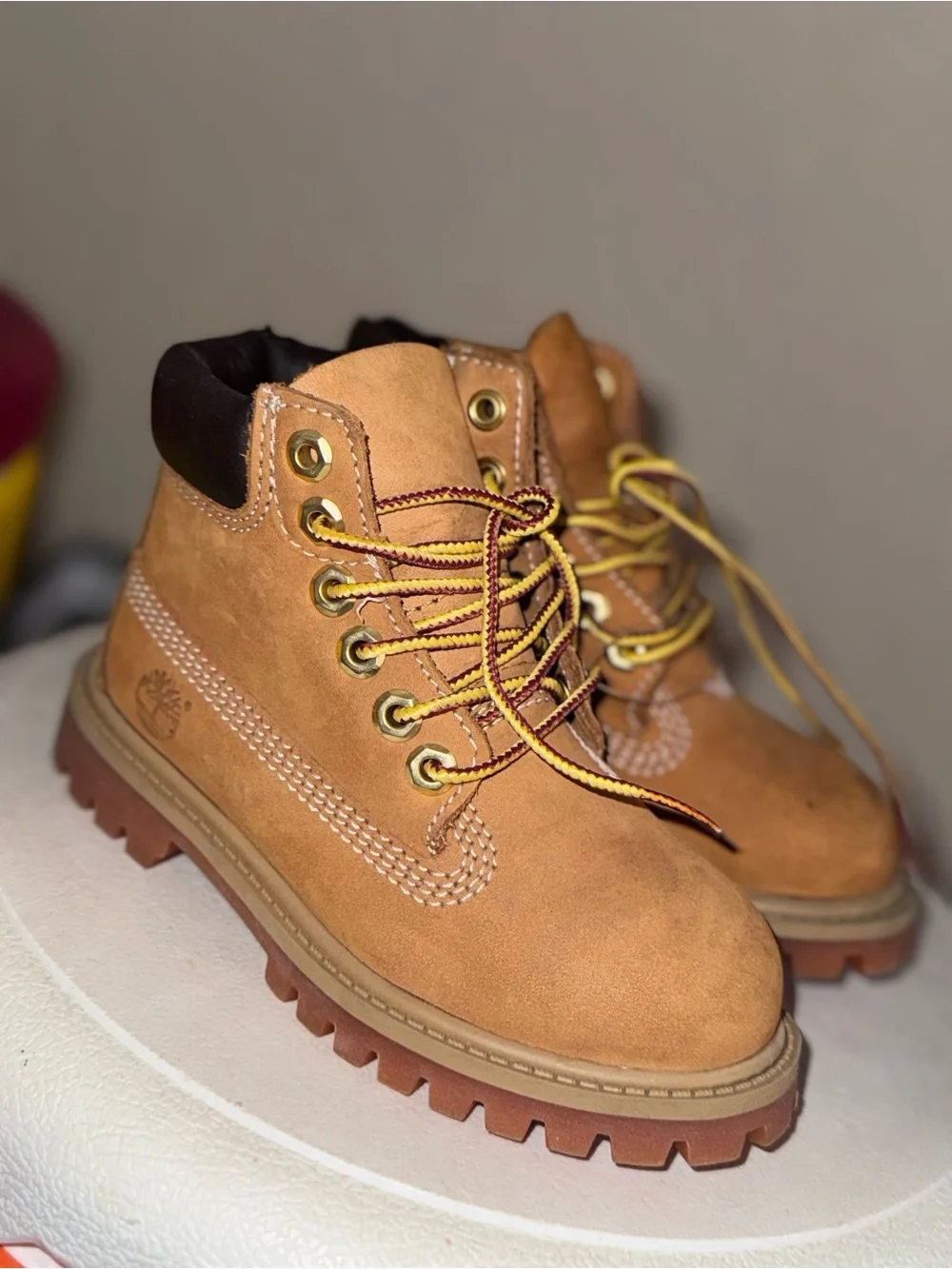 Timberland Kids Wheat Nubuck Lace-Up Boot with Dark Collar